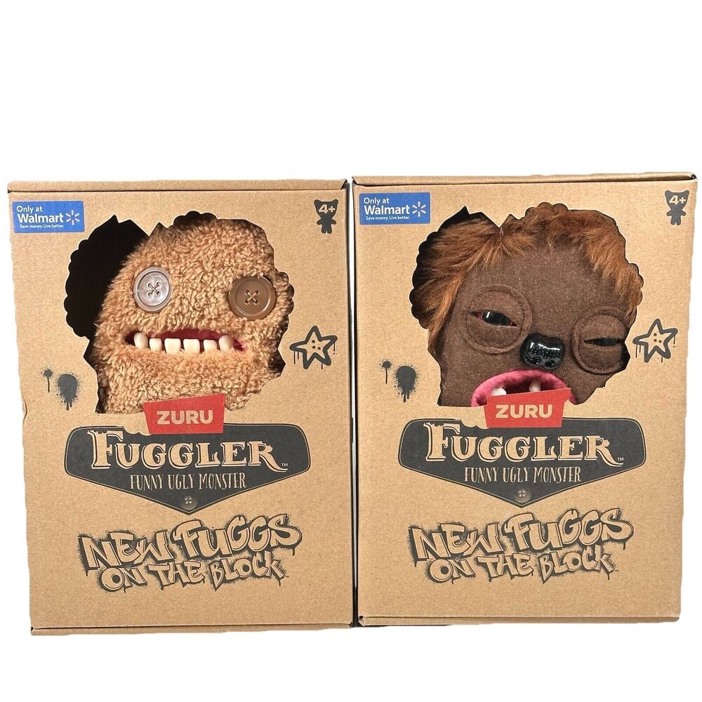 FUGGLER New Fuggs On The Block  Zuru UGLY MONSTERS LOT of 2 Plush Sir & Hedge